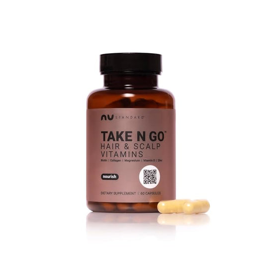 NU Standard TAKE N GO - Hair & Scalp Vitamins - Hair Growth Supplements for Women with 25+ Bioavailable Nutrients, Supports Reduced Shedding & Supports Thicker, Healthier-Looking Hair - 30-Day Supply