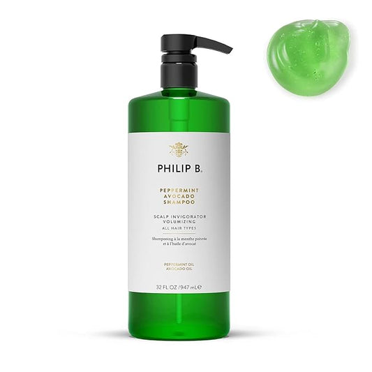 PHILIP B Peppermint Avocado Shampoo, 32 fl. oz. (947 ml) - Volumizing & Clarifying Shampoo for Dry to Oily Hair and Scalp, Non-Stripping
