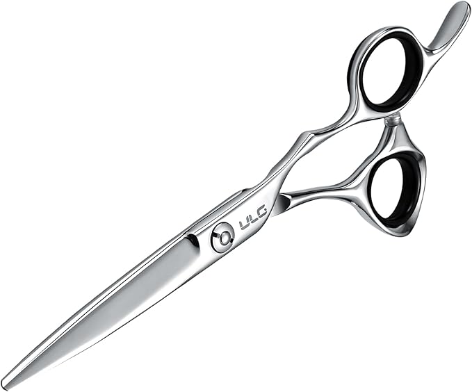 ULG Professional Hair Cutting Scissors 6.5 Inch – Japanese Stainless Steel Barber Shears for Salon & Home Haircut, Ergonomic Offset Handles with Silencer, Hand-Honed Sharp Blades, Silver