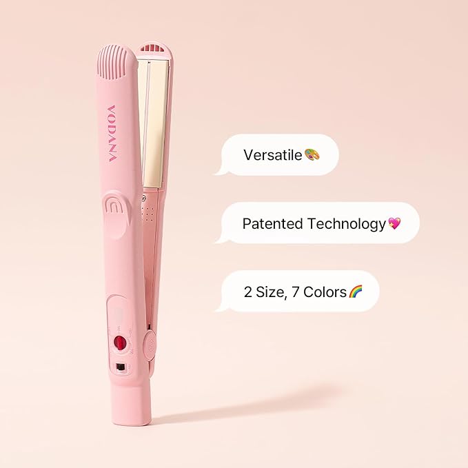 VODANA Professional Softbar Flat Iron - Ceramic Straightener with Patented Silicone Bar, Smooth & Quick Styling, Healthy Hair Solution, Dual Voltage for Worldwide Use (1 inch, Pink Vanilla)