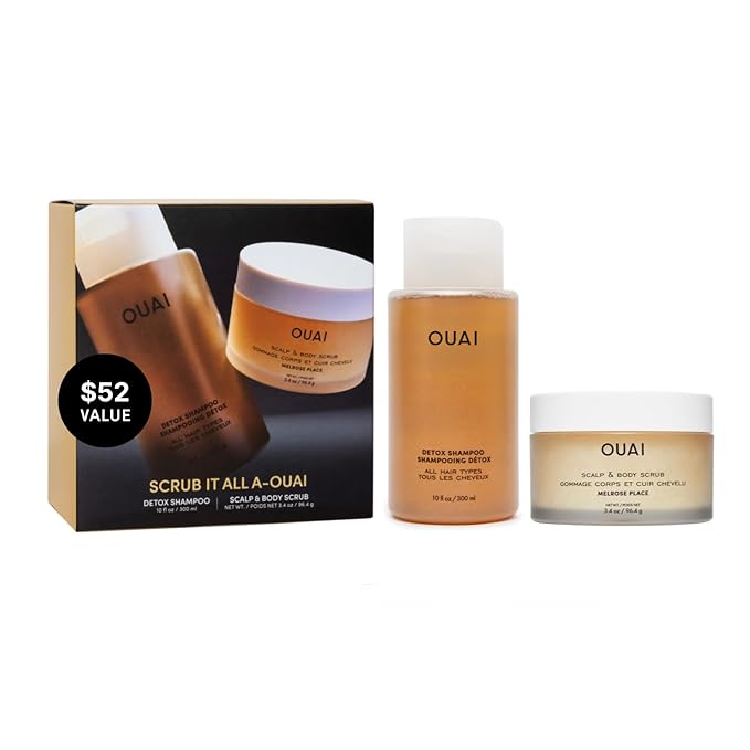 OUAI Scrub It All A-OUAI Holiday Hair Care Kit - Clarifying Shampoo & Exfoliating Body Scrub Duo - Hair Care Set with Detox Shampoo & Travel Size Body Scrub (2 Count)