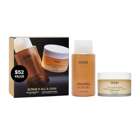 OUAI Scrub It All A-OUAI Holiday Hair Care Kit - Clarifying Shampoo & Exfoliating Body Scrub Duo - Hair Care Set with Detox Shampoo & Travel Size Body Scrub (2 Count)