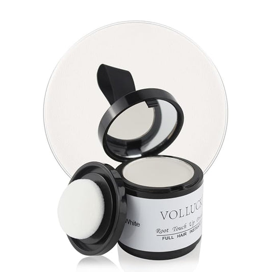 VOLLUCK Root Touch up Powder, Instant Hairline Powder for Thinning Areas and Gray Hair Coverage, Natural and Non-greasy Root Cover up for Women and Men (White, 0.35 Ounce)