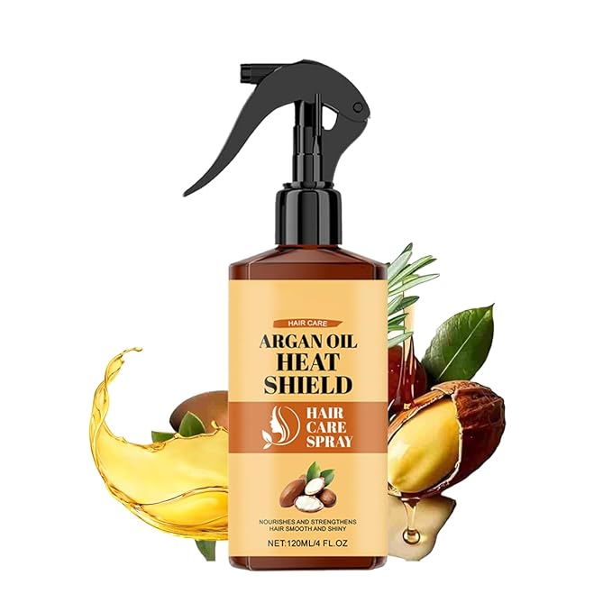 Argan Oil Heat Protectant Spray for Hair - Thermal Shield with Moroccan Argan Oil to Nourish & Hydrate, Helps Smooth Dry, Brittle Hair & Reduce Breakage for Silky Shine, for All Hair Types（120ml）