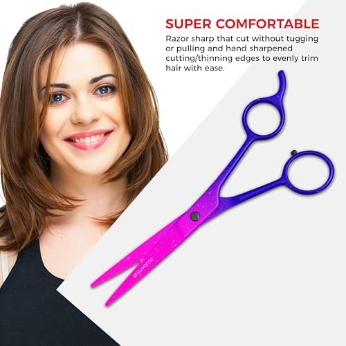 Suvorna 6.5" Hair Scissors Professional - Barber Shears for Hair Cutting - Sharp Hair Cutting Scissors to Cut Hair for Trimming and Grooming - Hair Shears for Women, Men and Adults (Pink & Purple)