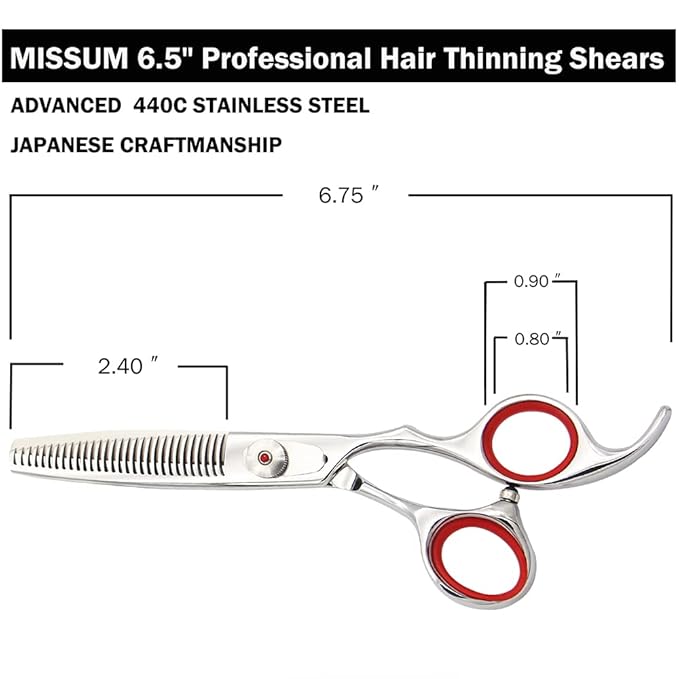 Thinning Shears for Hair Cutting, 6.5 Inch Professional 30+90 Bionic Teeth Texturizing Scissors with Japanese 440C Steel & Ergonomic Handle for Barber Salon Home Use