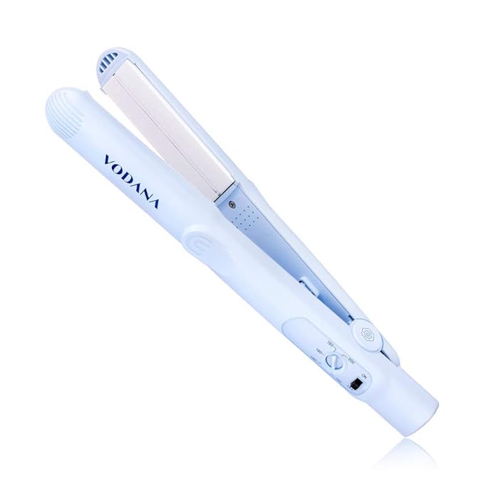 VODANA Professional Softbar Flat Iron - Ceramic Straightener with Patented Silicone Bar, Smooth & Quick Styling, Healthy Hair Solution, Dual Voltage for Worldwide Use (1 inch, Creamy Blue)