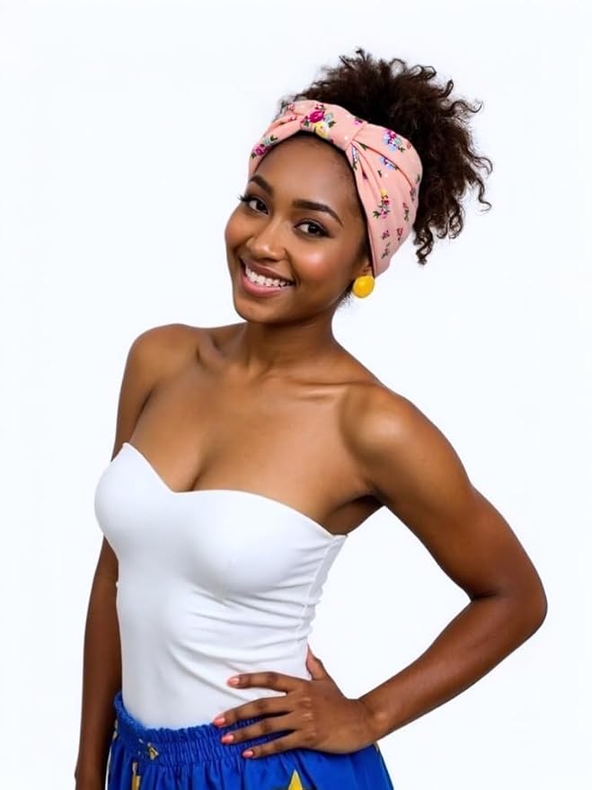 1 Pack Boho Headbands Stretch Paisley Print Bandana Headband Criss Cross Hair Bands Knotted Head Wrap Yoga Daily for Women and Girls (Pink Flower)