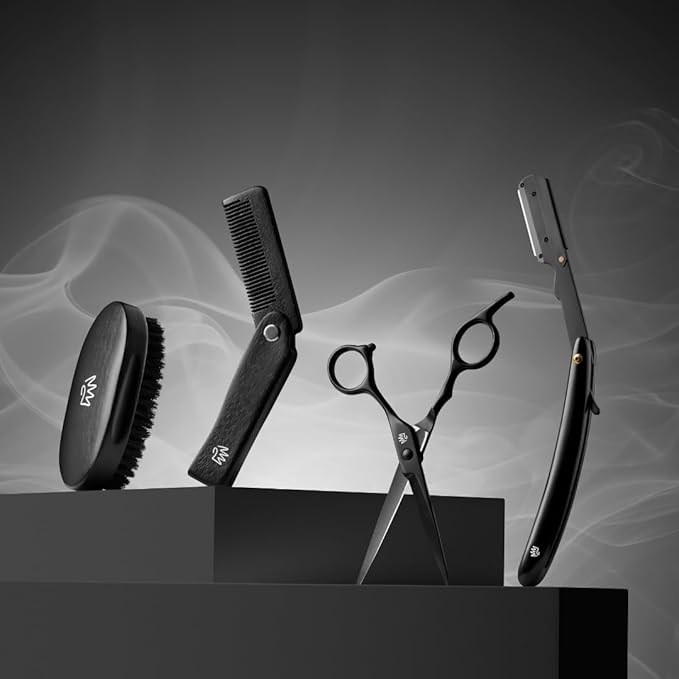 Royal Clips Beard Kit | 4 Piece Beard Grooming Kit | Beard Brush, Comb, Scissors and Straight Razor - Ideal Gift for Men, Husband, Boyfriends, Family & Friends