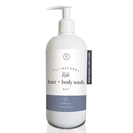 Rowe Casa Organics 2-in-1 Kids Hair & Body Wash with Therapeutic Essential Oils – Sleepy Kids Shampoo & Body Wash with Floral, Relaxing & Calming scent – 16 Fl. Oz