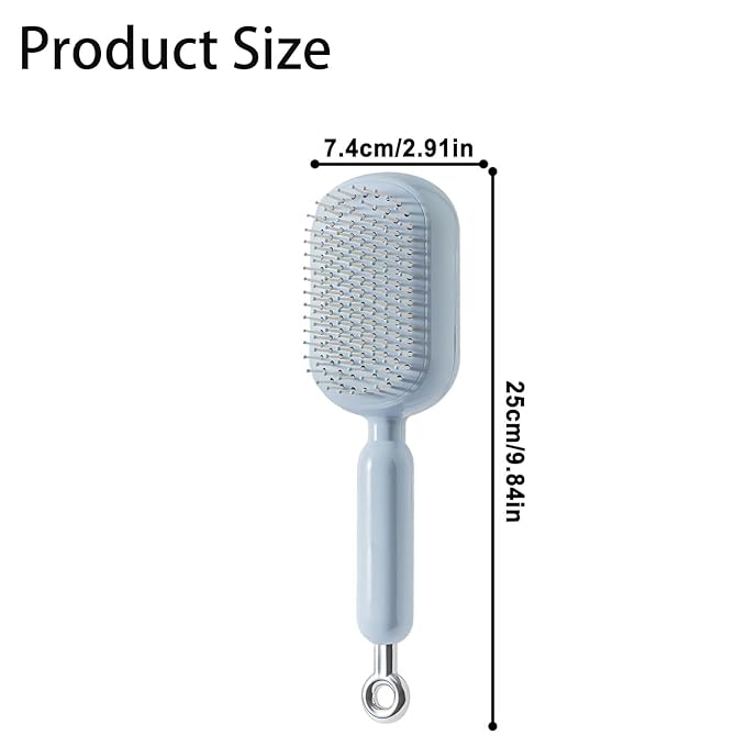 Retractable Cushion Massage Comb, Anti-Static Scalp Massager Tool, Retractable Self Cleaning Hair Brush for Women, Ergonomic Handle Hair Comb for All Types of Hairs and Wigs (Blue)