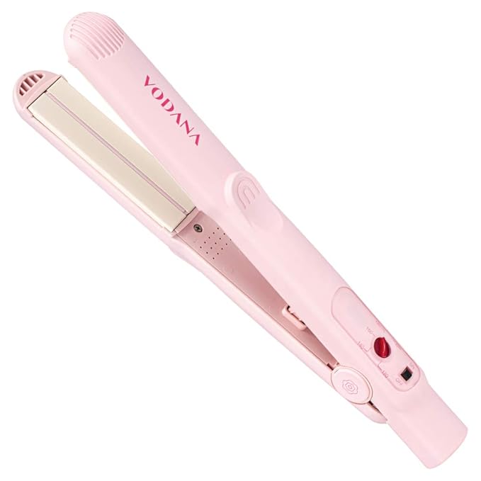 VODANA Professional Softbar Flat Iron - Ceramic Straightener with Patented Silicone Bar, Smooth & Quick Styling, Healthy Hair Solution, Dual Voltage for Worldwide Use (1 inch, Pink Vanilla)