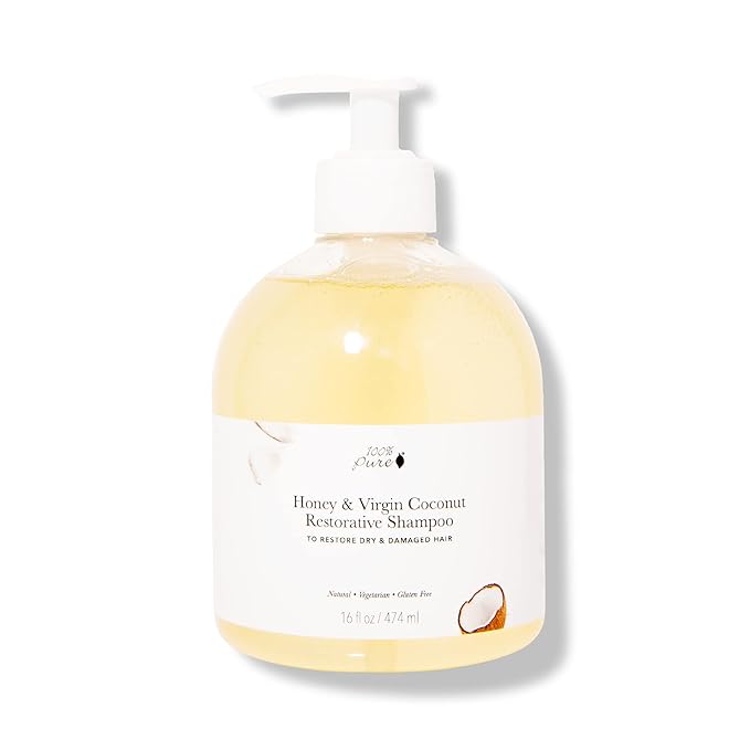 100% PURE Honey & Virgin Coconut Restorative Shampoo & Cleansing Detox Helps Restore Damaged Hair, Replenish Moisture & Body Healthy Hair Growth for Women & Men - Sulfate Free - 16 Fl Oz