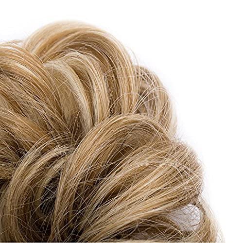 Benehair Messy Bun Hair Piece Scrunchy Updo Hair Pieces for Women Fluffy Wavy Hair Bun Scrunchies Donut Hairpiece Synthetic Chignons with Elastic Rubber Band Light Ash Brown & Bleach Blonde 1pc 25g