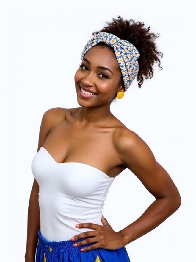 1 Pack Boho Headbands Stretch Paisley Print Bandana Headband Criss Cross Hair Bands Knotted Head Wrap Yoga Daily for Women and Girls (Daisy)