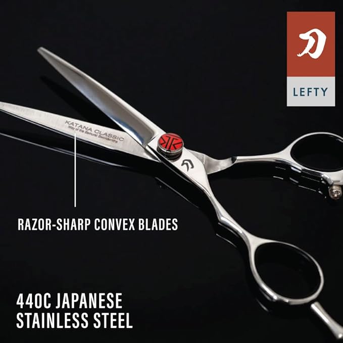 Tokko Katana Classic Lefty Shears Professional Razor Edge 440C Japanese Stainless Steel Left Handed Haircutting Scissors 6.5" Barber Shears With Adjustment Screw and Leather Case