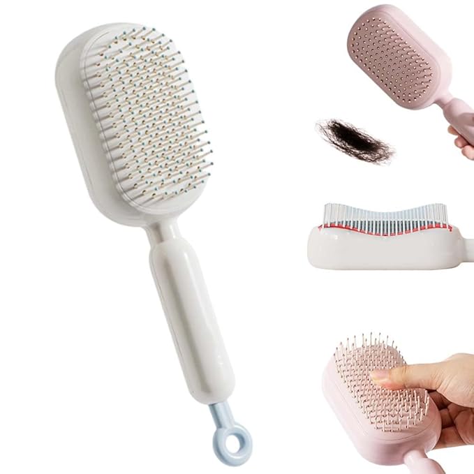 Retractable Cushion Massage Comb Brush, 2026 New Self Cleaning Hair Brush for Women, Anti Static Air Cushion Comb with Retractable Bristles for Women Men All Hairs Types (White)