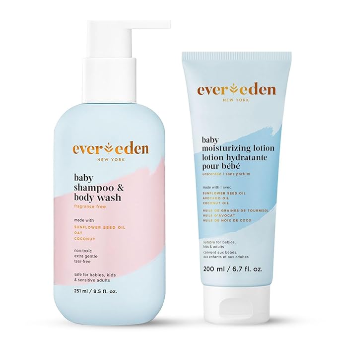 Evereden Baby Bathtime DUO: Baby Lotion for Newborn and 2-in-1 Newborn Shampoo and Body Wash Set - Soothing, Cleansing, & Hydrating Shampoo and Lotion