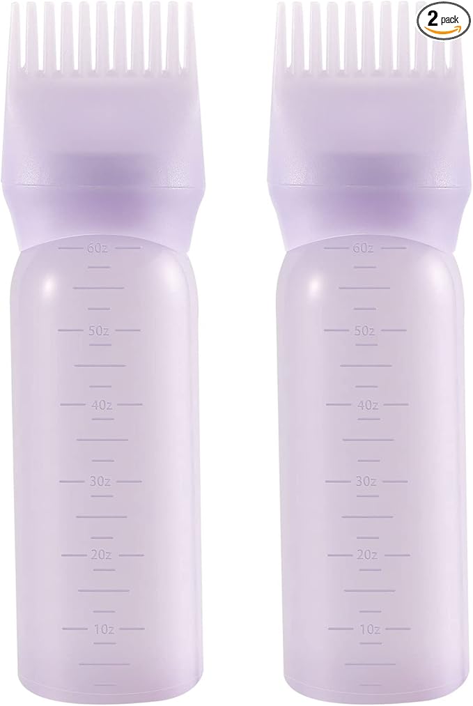 Pimoys Root Comb Applicator Bottle 6 Ounce Hair Oil Applicator 2 Pack Applicator Bottle for Hair Dye Bottle Applicator Brush with Graduated Scale, Purple