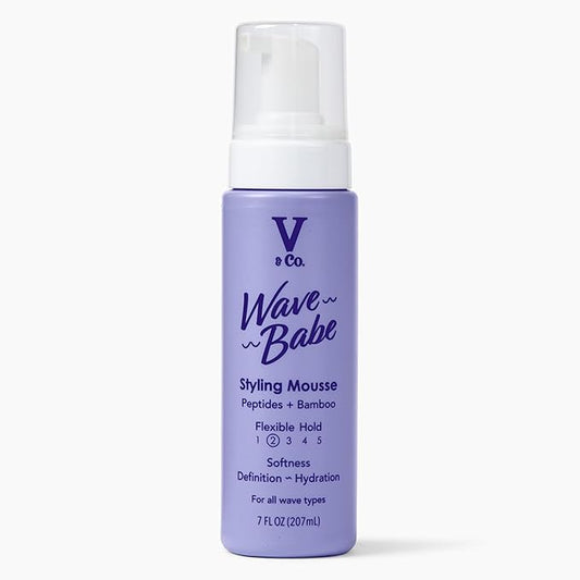 V&Co. Beauty Wave Babe Styling Mousse – Hair Mousse for Wavy Hair, Frizz Control & Volume – Lightweight Flexible Hold,Hydrating Hair Styling Product with Peptides & Bamboo Extract – 7 oz
