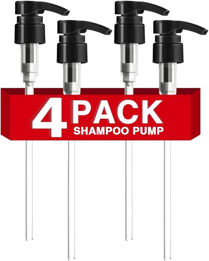 4-Pack Shampoo Pump for Liter 33.8 oz Shampoo and Conditioner, Pump Dispenser Fits Most Salon Brand Bottles with 1.1 inch Wide Opening, Black Replacement Pump for Hair Products, Body Wash, Lotion, Gel