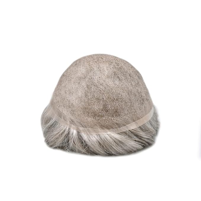 Toupee For Men Real Human Hair System For Men Full Swiss Lace Mens Toupee Lace Hair Piece For Mens Hair System Bleached Knots 8x10-80% light density#380 3# DARK BROWN+80% GREY