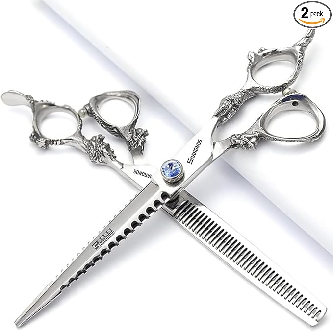 SHARONDS Hair Cutting Scissors Hairdressing Scissors Thinning Scissor Professional Barber Salon Home Shear For Men Women (7-inch 2pc-B)