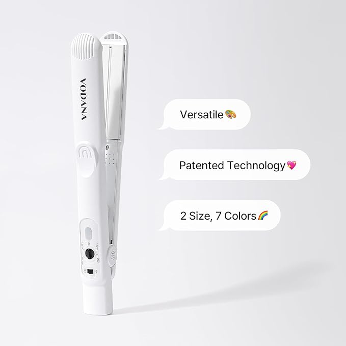 VODANA Professional Softbar Flat Iron - Ceramic Straightener with Patented Silicone Bar, Smooth & Quick Styling, Healthy Hair Solution, Dual Voltage for Worldwide Use (1 inch, White Gray)