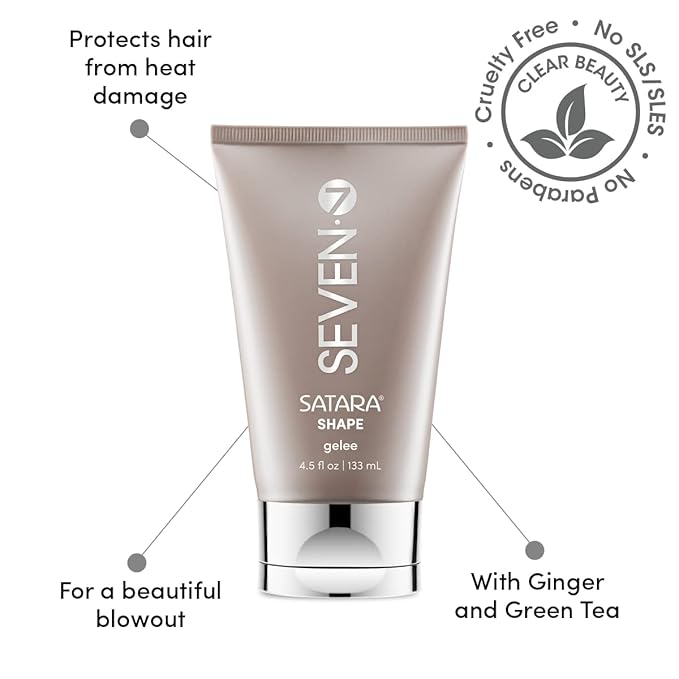 SEVEN Hair Care SATARA SHAPE Gelee Hair Gel for Men + Women, Strong Hold Styling Gel with Green Tea + Sunflower Seed for Blowouts, Thermal Protection & Color Fade Shield, Made in USA, 4.5 oz