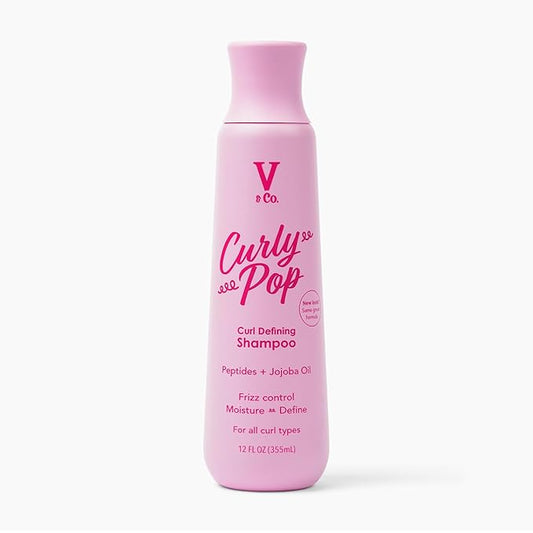 V&Co. Beauty Curly Pop Curl Defining Shampoo – Sulfate Free & Paraben Free Moisturizing Hair Care with Peptides, Amino Acids & Jojoba Oil for Hydration, Frizz Control & Healthy Curls – 12 fl oz
