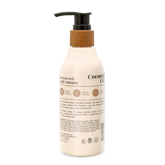 Oliology Coconut Oil Curl Cream - Defines & Enhances Curls & Waves | Botanically Infused | Conditions & Reduces Frizz | Made in USA, Cruelty Free & Paraben Free (8.5oz)