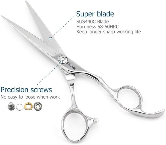 6" Professional Hair Scissors Cutting Shears 440C Hair Cutting Haircut Scissors Sharp Barber Shears Convex Edge KINSARO for Hairdresser Barbershop or Home Use
