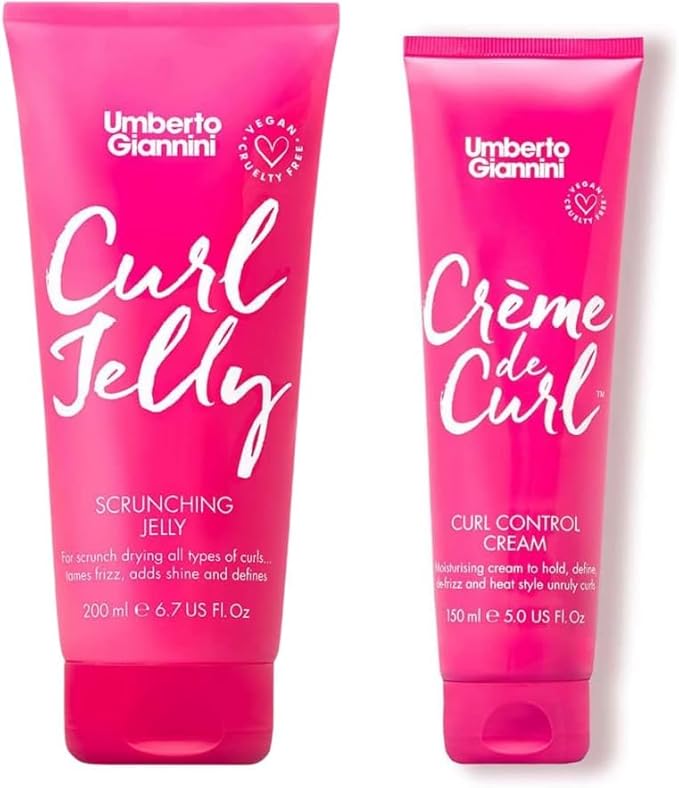 Umberto Giannini De-frizz & Define Duo, Curl Jelly Scrunching Jelly Hair Gel & Creme De Curl Cream, Vegan & Cruelty Free, Lightweight Cream for Curly, Wavy & Coily Hair