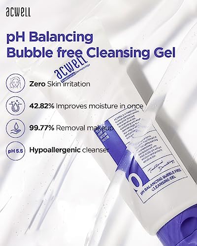 ACWELL pH Balancing Bubble-Free Hydrating Facial Cleansing Gel 5.4 fl.oz. - For Sensitive Skin, Hyaluronic Acid and Licorice Extracts, Non-foaming Cleanser for Skin Moisturization