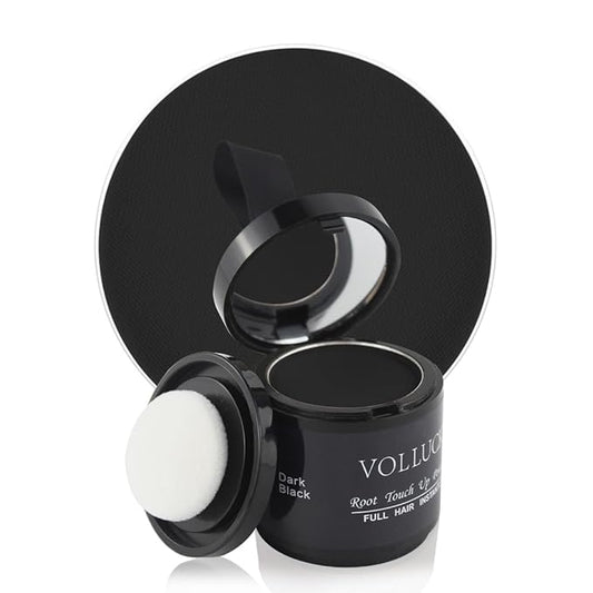 VOLLUCK Root Touch up Powder, Instant Hairline Powder for Thinning Areas and Gray Hair Coverage, Natural and Non-greasy Root Cover up for Women and Men (Dark Black, 0.35 Ounce)