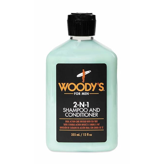 Woody's 2-in-1 Hair Thickening Shampoo and Conditioner for Men - Mens Conditioner for Fuller, Thicker Hair, Natural Scalp Care, 12 oz