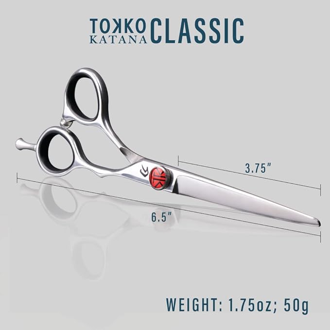 Tokko Katana Classic Lefty Shears Professional Razor Edge 440C Japanese Stainless Steel Left Handed Haircutting Scissors 6.5" Barber Shears With Adjustment Screw and Leather Case