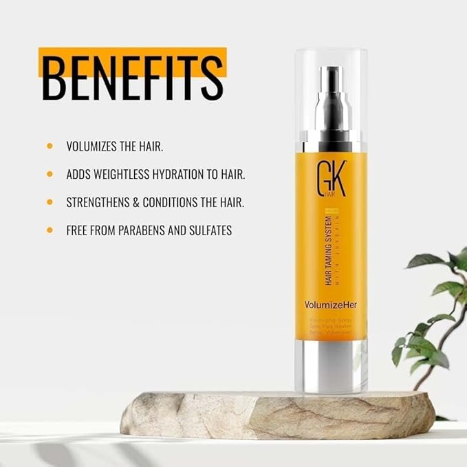 GK HAIR Global Keratin VolumizeHer (3.4 Fl Oz/100ml) Hair Spray, Anti-Frizz Hair Straightener, Heat Protectant Spray For Volume, Texture & Hold Paraben-Free
