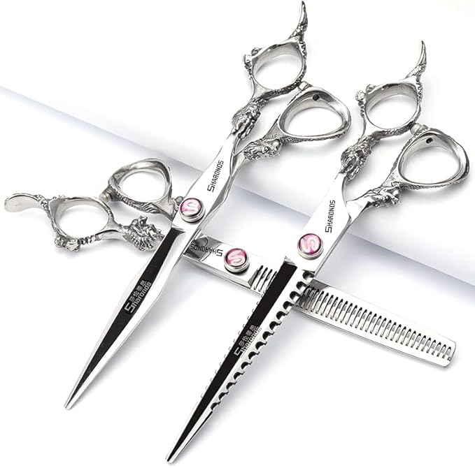 Sharonds 6/7 inch Professional Hair Cutting Scissors Set Hair Cutting Scissors Thinning Teeth Shears Set,Sliver Scissors,Barber,Salon,Hairdressing Scissors Kit,Japanese 440C Scissors (7-inch 3pc)