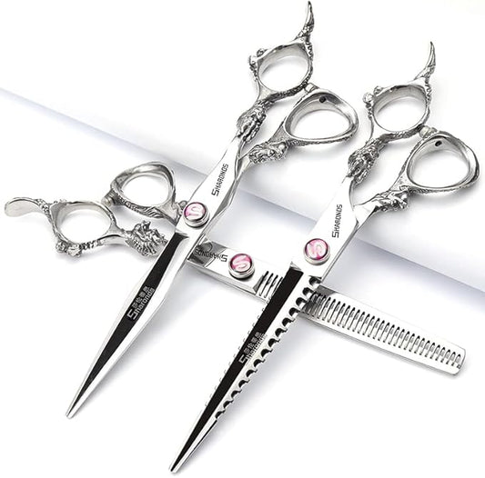 Sharonds 6/7 inch Professional Hair Cutting Scissors Set Hair Cutting Scissors Thinning Teeth Shears Set,Sliver Scissors,Barber,Salon,Hairdressing Scissors Kit,Japanese 440C Scissors (7-inch 3pc)