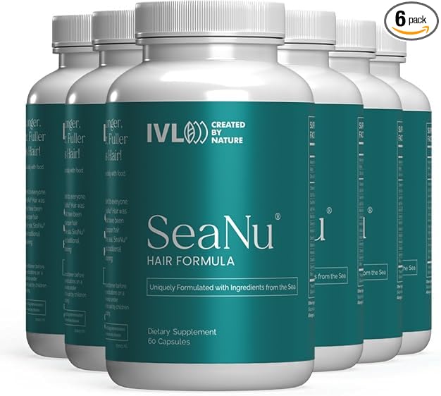 IVL - SeaNu Hair Vitamins Supplements - Hair Strength, Strand Thickness, Hair Growth - with Biotin, Vitamin B3, Zinc, Saw Palmetto Berry Extract, Green Lipped Mussel - (6 Pack)