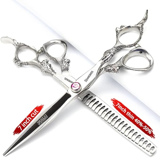 SHARONDS Hair Cutting Scissors Hairdressing Scissors Thinning Scissor Professional Barber Salon Home Shear For Men Women (7-inch 4pc)