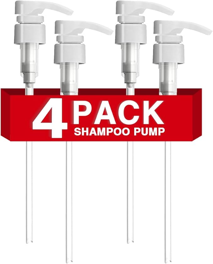 4-Pack Shampoo Pump for Liter 33.8 oz Shampoo and Conditioner, Pump Dispenser Fits Most Salon Brand Bottles with 1.1 inch Wide Opening, White Replacement Pump for Hair Products, Body Wash, Lotion, Gel