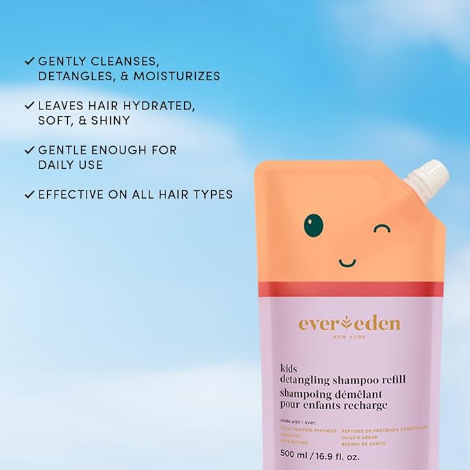 Evereden Kids Haircare Set (Refill): Hair Detangling Shampoo & Conditioner for Children Ages 3+, Plant Protein Peptides & Argan Oil, Vegan, Free from Sulfate, Paraben, Phthalate & Petrolatum