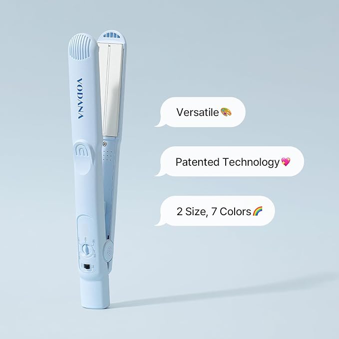 VODANA Professional Softbar Flat Iron - Ceramic Straightener with Patented Silicone Bar, Smooth & Quick Styling, Healthy Hair Solution, Dual Voltage for Worldwide Use (1 inch, Creamy Blue)