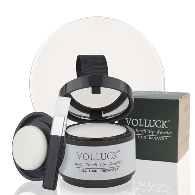 VOLLUCK Root Touch up Powder, Instant Hairline Powder for Thinning Areas and Gray Hair Coverage, Natural and Non-greasy Root Cover up for Women and Men (White, 0.14 Ounce)