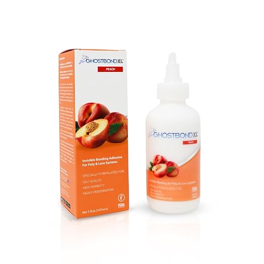 GHOSTBOND XL Hair Replacement Adhesive - 5oz - Invisible Bonding Wig Glue: Extra Moisture Control - Water & Oil-Resistant, Light Hold for Poly and Lace Hairpiece, Wig, Toupee Systems, (Peach)