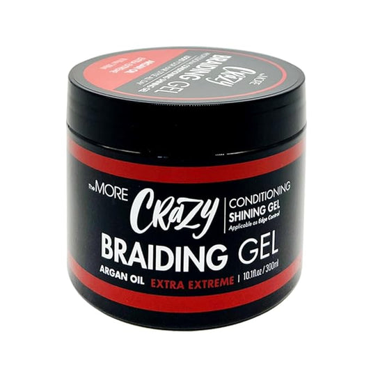 The MORE Crazy Conditioning Shining Braiding Gel, Extra Extreme Hold for All Hair Types, 10.1 Fl Oz, Clear Styling Gel, Nourishes Scalp, Hair Growth, Enriched with Argan Oil