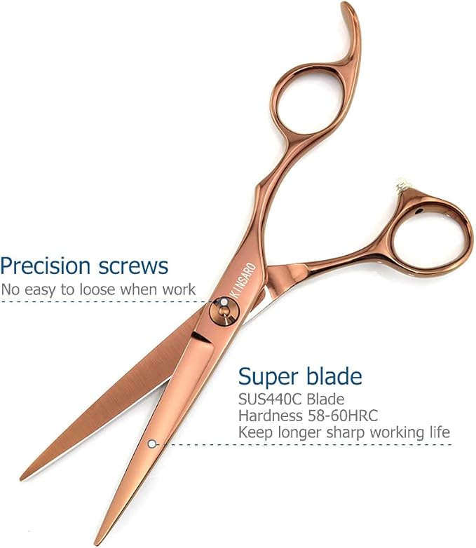 6 Inch Professional Hair Cutting Scissors Hair Cutting Shears 440C Hair Shears Haircut Barber Scissors Convex Edge KINSARO for Hairdresser Barbershop or Home Use