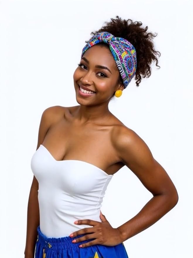 1 Pack Boho Headbands Stretch Paisley Print Bandana Headband Criss Cross Hair Bands Knotted Head Wrap Yoga Daily for Women and Girls (Blue Pattern)